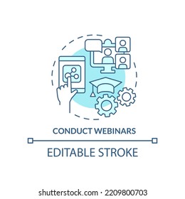 Conduct webinars turquoise concept icon. Building online training program abstract idea thin line illustration. Isolated outline drawing. Editable stroke. Arial, Myriad Pro-Bold fonts used