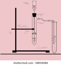 Conducting chemical experiment with two test tubes and vent tubes