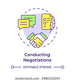 Conducting negotiations multi color concept icon. Labor laws, workplace rules. Round shape line illustration. Abstract idea. Graphic design. Easy to use in infographic, presentation
