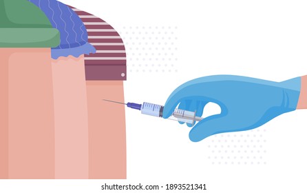Durchführung regelmäßiger Impfungen gegen verschiedene Krankheiten und das Coronavirus KOVID-19. Der Arzt injiziert eine Dosis Impfstoff in den Arm des Patienten. Antivirale Aufnahme. Sicherer Schutz vor Viren.