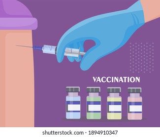 Conducting regular vaccinations against various diseases and the coronavirus KOVID-19. The doctor injects a dose of vaccine into the patient's arm. Antiviral shot. Safe protection against viruses.