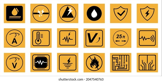 conductivity, overvoltage, protection, electric vector icons set