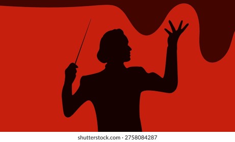 Conductor in action, flat color vector illustration