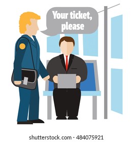 Conductor asking man for a ticket