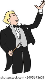 A conductor with a baton against a white background. Vector illustration. Isolated illustration.