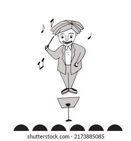 The conductor of the choir is conducting