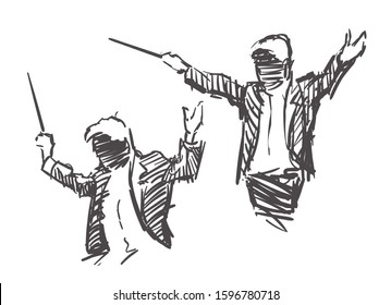 Conductor ensemble hand drawn, sketch vector illustration isolated on white background.