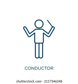 conductor icon. Thin linear conductor outline icon isolated on white background. Line vector conductor sign, symbol for web and mobile