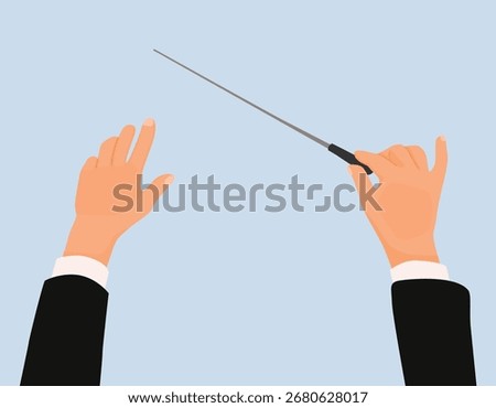 Conductor orchestra hands with baton stick directing opera concert