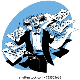 Conductor of orchestra, illustration