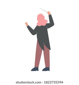 Conductor Performing on Stage, Musician in Tuxedo Directing Classic Instrumental Symphony Orchestra Flat Style Vector Illustration