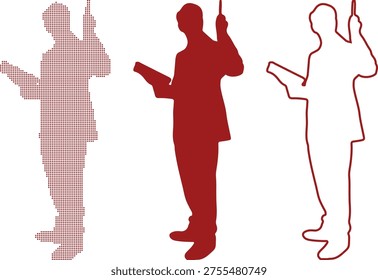 Conductor Silhouette Set Dotted Solid Outline Red music orchestra