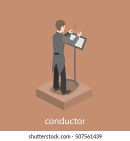 Conductor solo male accompaniment flat 3d web isometric infographic concept vector