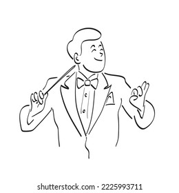 Conductor of symphony orchestra illustration vector hand drawn isolated on white background line art.