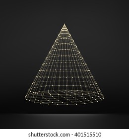 Cone with Connected Lines and Dots. Abstract 3D Connection Structure. Geometric Shape for Design.