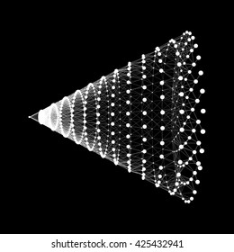 Cone with Connected Lines and Dots. Abstract 3D Connection Structure. Geometric Shape for Design.
