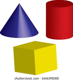 cone, cylindrical, hexagonal
three-dimensional figures