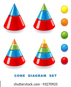 Cone diagram set. Vector illustration.