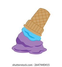 cone fallen ice cream cartoon. scoop dessert, sticky summer, vanilla chocolate cone fallen ice cream sign. isolated symbol vector illustration