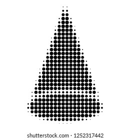 Cone figure halftone dotted icon. Halftone array contains circle elements. Vector illustration of cone figure icon on a white background.