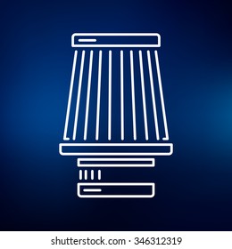 Cone filter induction icon. Performance vehicle air intake sign. Car air filter modify symbol. Thin line icon on blue background. Vector illustration.