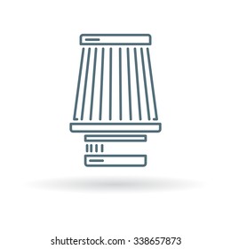 Cone filter induction icon. Vehicle air intake sign. Performance vehicle air filter symbol. Thin line icon on white background. Vector illustration.