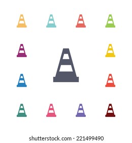 cone flat icons set. Open round colorful buttons. Vector 