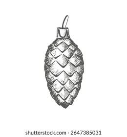 Cone form Glass Christmas tree decorations. Graphics illustration. Composition for New Year's design, Christmas compositions on postcards, packaging, wrapping paper, textile and stickers. Vector.