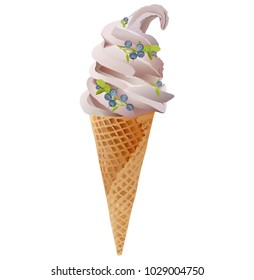 Cone of fruit ice cream with blueberries