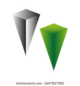 Cone geometric shapes. Three dimensional forms. Vector pyramid design. Abstract pointed structures.