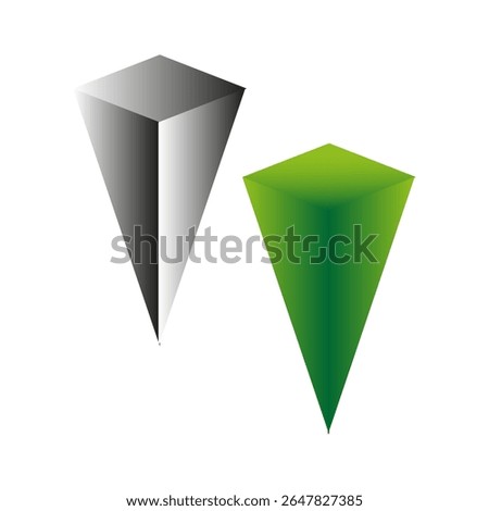 Cone geometric shapes. Three dimensional forms. Vector pyramid design. Abstract pointed structures.