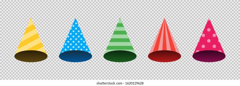 Cone hat vector isolated illustration. Birthday set of hats. 3d cone hat for celebration design. Vector collection. EPS 10