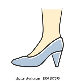 Cone heel shoes blue color icon. Woman stylish formal footwear design. Female casual stacked high heels, luxury modern pumps. Office fashion, clothing accessory. Isolated vector illustration