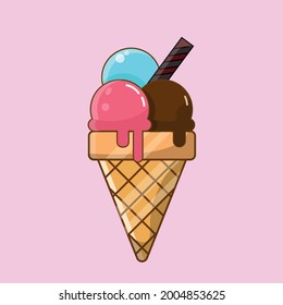 Cone Ice Cream with 3 balls