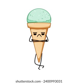 cone ice cream character cartoon. summer happy, waffle kid, comic sundae cone ice cream character sign. isolated symbol vector illustration