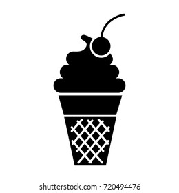 cone of ice cream cherry delicious cartoon