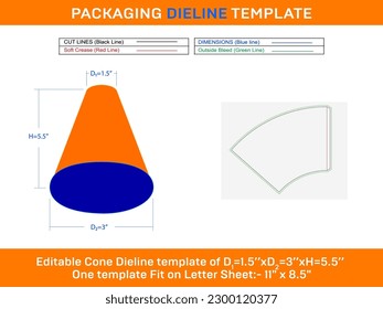 Cone Ice cream D1 1.5xD2 3xH 5.5 inch Dieline