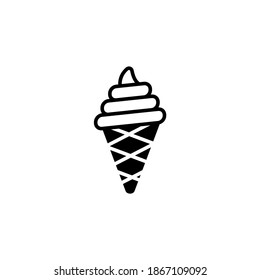 Cone ice cream, dessert ice sweet icon symbol in solid black flat shape glyph icon, isolated on white background