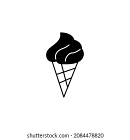 Cone ice cream, dessert ice sweet icon symbol in solid black flat shape glyph icon, isolated on white background