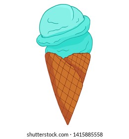 Cone ice cream icon. Hand drawn ice cream. Colorful vector illustration. Isolated white background. Cute vector illustration.