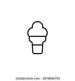 Cone ice cream icon symbol in flat black line style, isolated on white background
