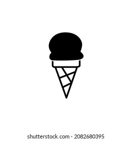 Cone ice cream icon symbol in solid black flat shape glyph icon, isolated on white background
