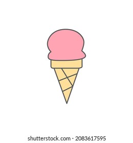 Cone ice cream icon symbol in color icon, isolated on white background