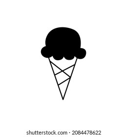 Cone ice cream icon symbol in solid black flat shape glyph icon, isolated on white background