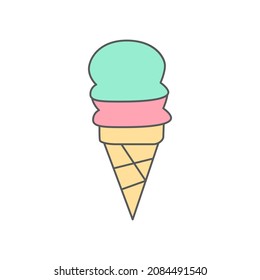 Cone ice cream icon symbol in color icon, isolated on white background