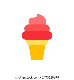 Cone Ice Cream Icon Vector - Summer Flat Color Illustration