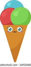 Cone ice cream, illustration, vector on white background