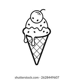 Cone Ice Cream Line Art Vector Illustration on white background