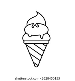 Cone Ice Cream Line Art Vector Illustration on white background