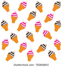 Cone Ice Cream Pattern Wallpaper Isolated on White Background